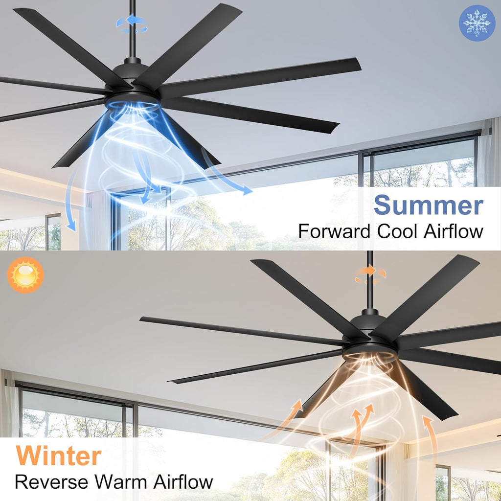 72'' Ceiling Fan no Light - Remote & APP Control, 6 Speed Reversible DC Motor Covered Outdoor Fan for Patio, Shop, Garage, Black without Light