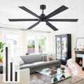 66 Inch Black Large Ceiling Fans with Lights and Remote, Damp Rated Outdoor Ceiling Fan for Patio with 3 Down Rods, Modern Reversible DC Fan for Indoor Living Room Farmhouse Porch Industrial