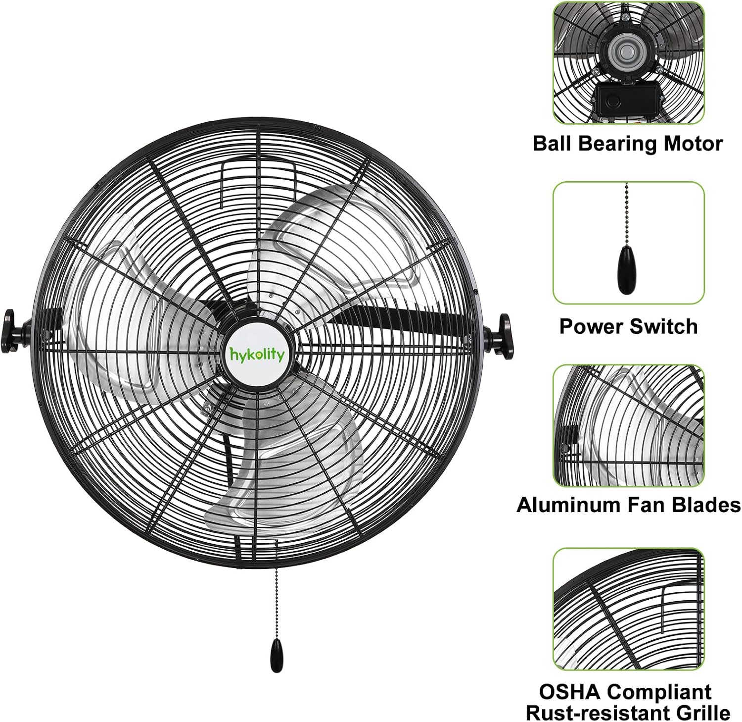 hykolity 4300 CFM 18 inch Industrial Wall Fan, 3-Speeds High Velocity Wall Mount Fan with Sealed Motor, Heavy Duty Metal Barn Fans for Shop, Garage, 2 Pack