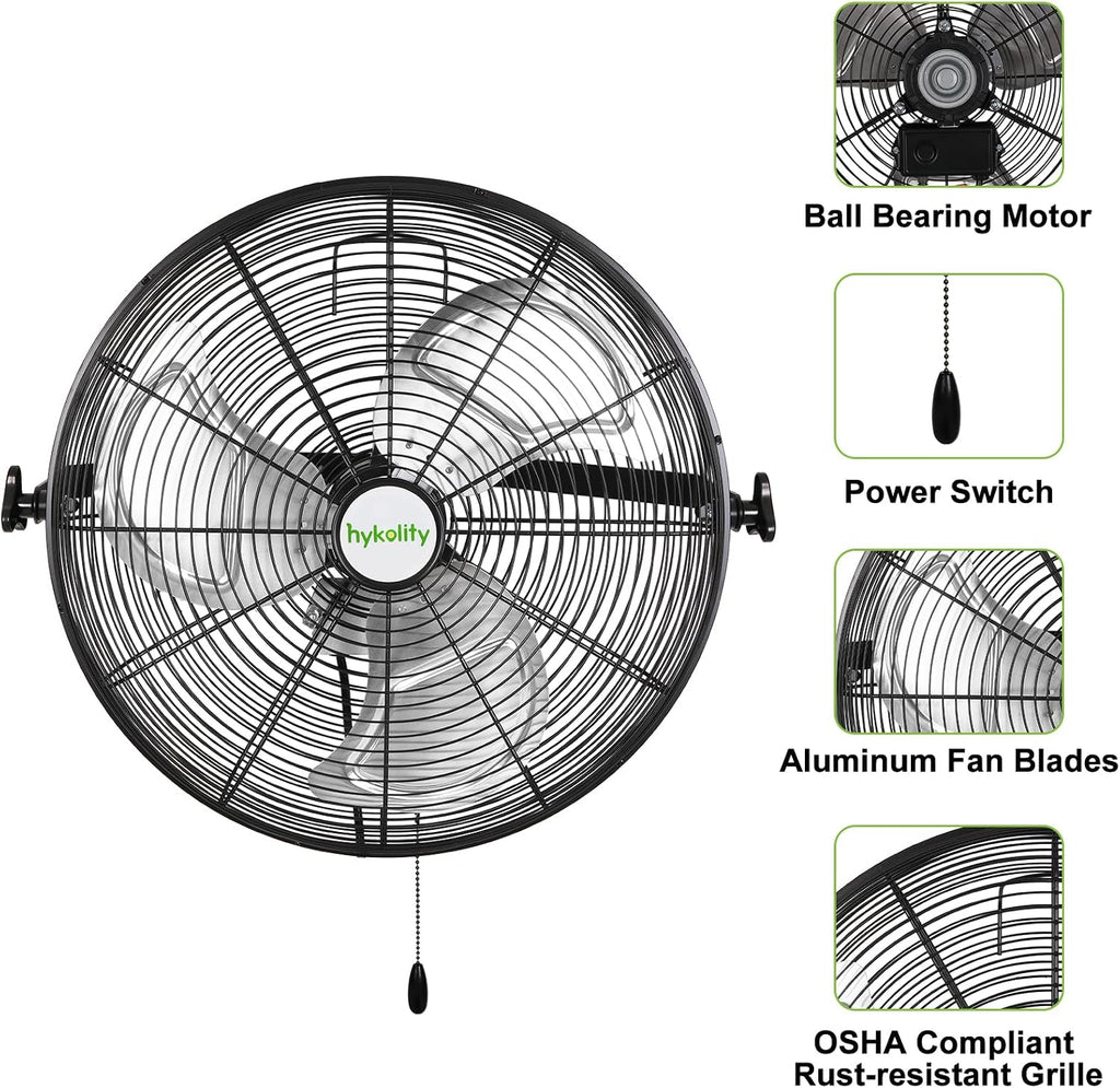 hykolity 20 in. Industrial Wall Mount Fan, 4600 CFM 3-Speeds High Velocity Fan with Sealed Motor, Heavy Duty Metal Barn Fans for Garage, Workshop and Warehouse, 2 Pack, UL Listed