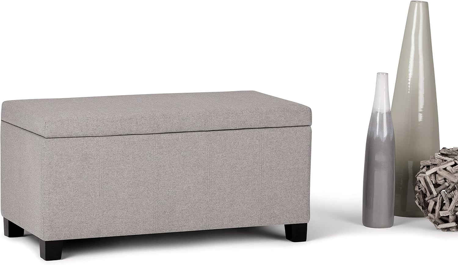 SIMPLIHOME Dover Storage Ottoman Bench - 36 inch Wide Upholstered Linen Look Fabric Rectangular Lift-Top Ottoman in Cloud Grey, Contemporary Bench for Living Room with Safety Hinges