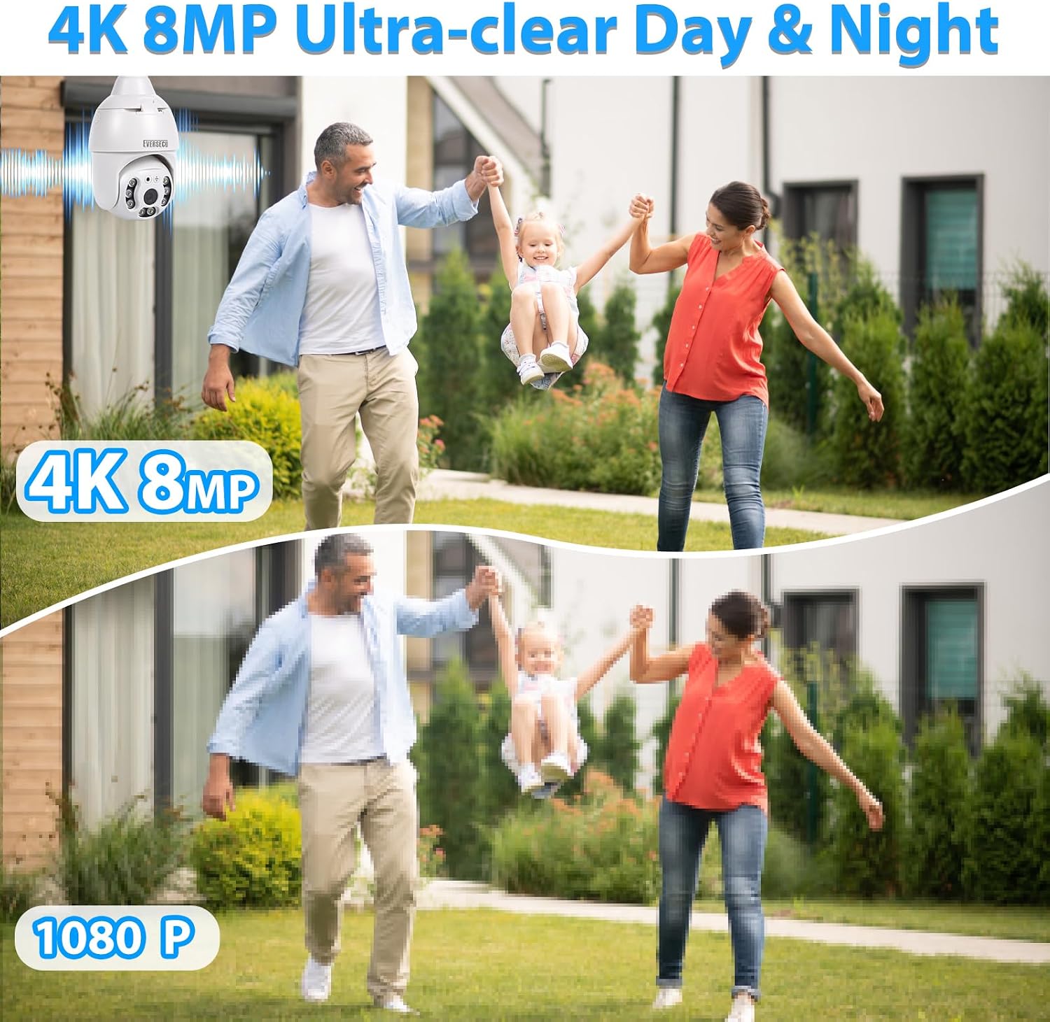EVERSECU 4K 8MP UHD Screw-in 4 Inch PTZ Security Camera, Outdoor Waterproof, Wireless 2.4G&5Ghz WiFi, ONVlF&RTSP Stream, 360° View, Auto Tracking, 2 Way Audio, Motion Detection, Remote View(4pack)