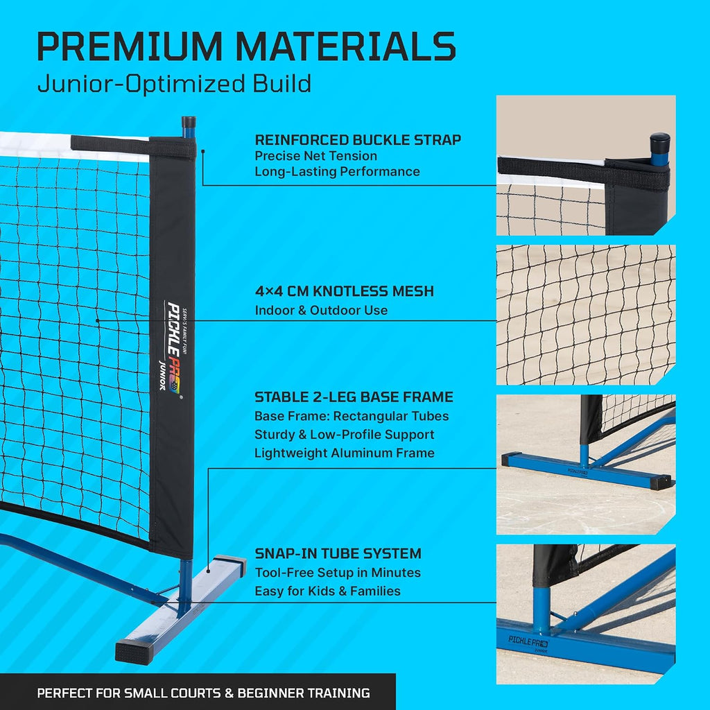 PicklePro Junior - Lab Tested 6+ Complete Pickleball Set with 10ft Net – Includes 4 Junior Paddles, Balls & Bag – USAP Approved Beginner Pickleball Kit