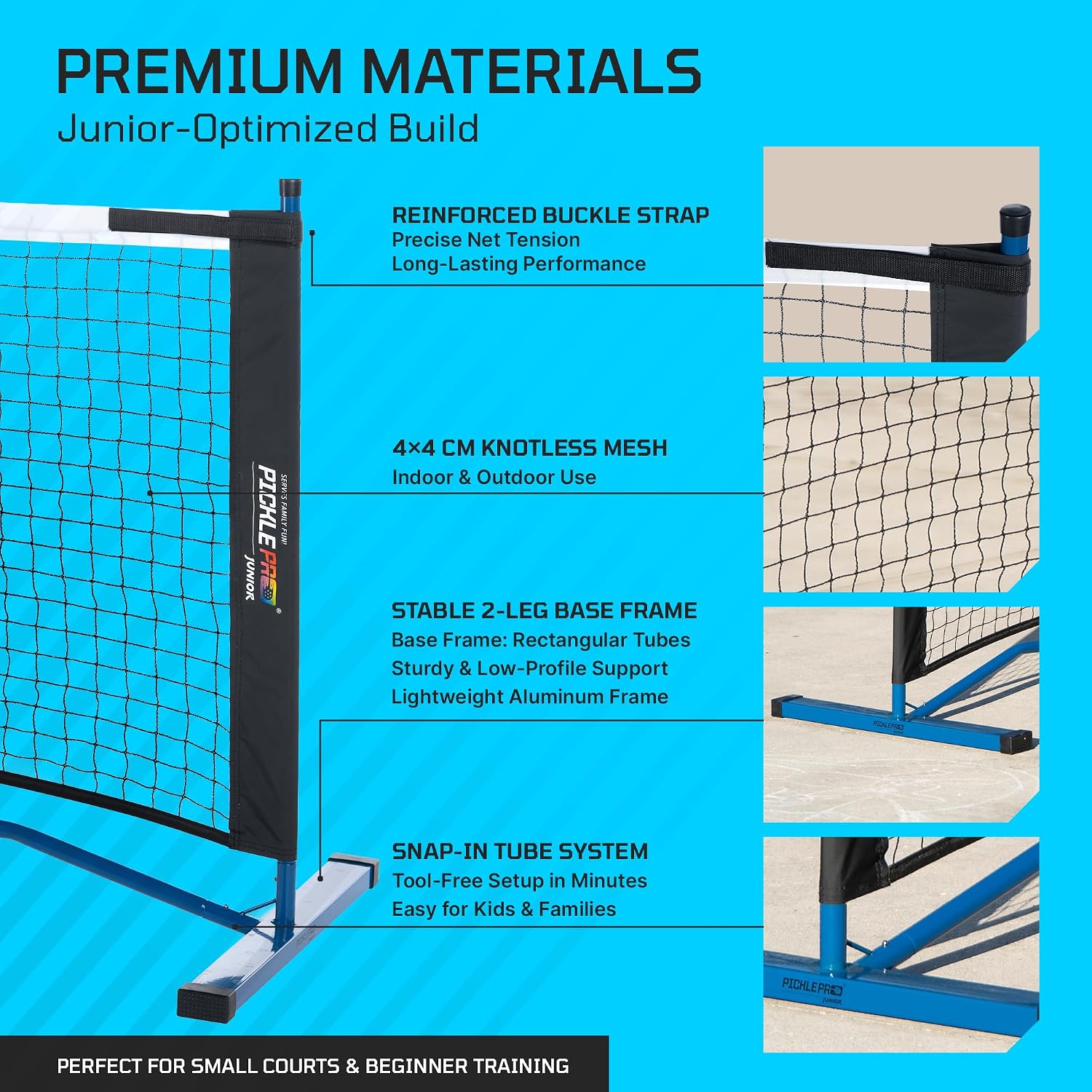 PicklePro Junior - Lab Tested 6+ Complete Pickleball Set with 10ft Net – Includes 4 Junior Paddles, Balls & Bag – USAP Approved Beginner Pickleball Kit