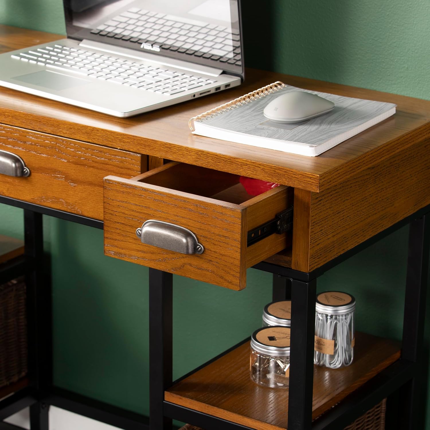 SEI Furniture 'Mirada Writing Desk 42' Wide - Weathered Gray w/ Natural Brown Finish - Broad Workspace', weathered gray/ natural brown/ black
