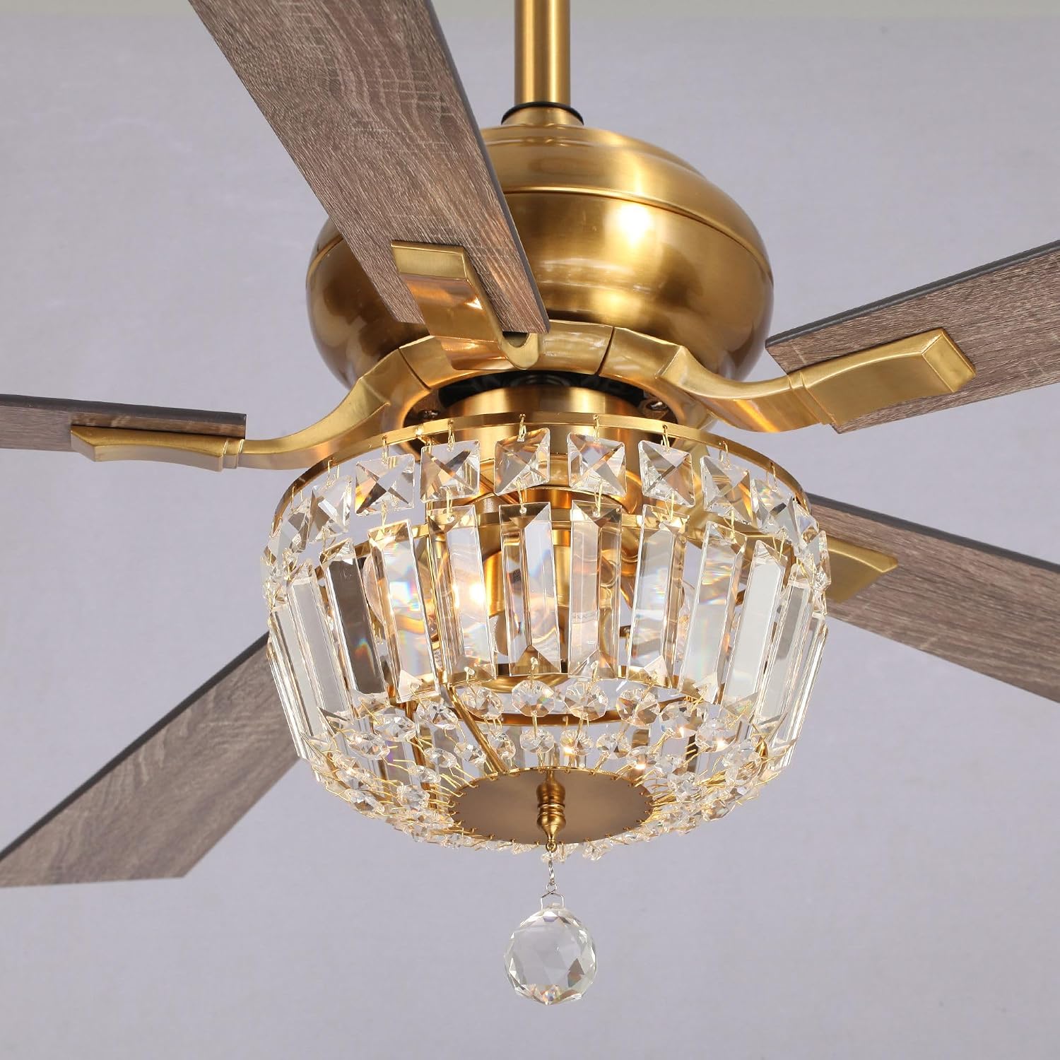 52' Crystal Ceiling Fan with Lights and Remote, Champagne Bronze Chandelier Ceiling Fan, Reversible 5-Blade Ceiling Fan for Bedroom, Living Room, Dining Room, Luxury Glam Style