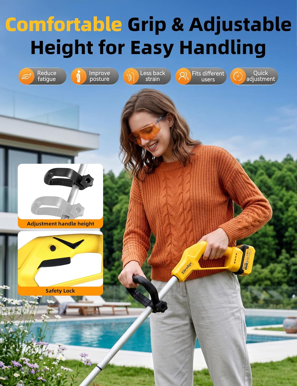 Cordless Tiller Cultivator/ Trencher 2-IN-1, Electric Mini Tiller Lawn Edger w/ 2*4.0Ah Battery, 9' Width, 6' Depth, 48 Steel Tines Rototiller for Garden, Soil, Weeding, Compatible with Dewalt Battery