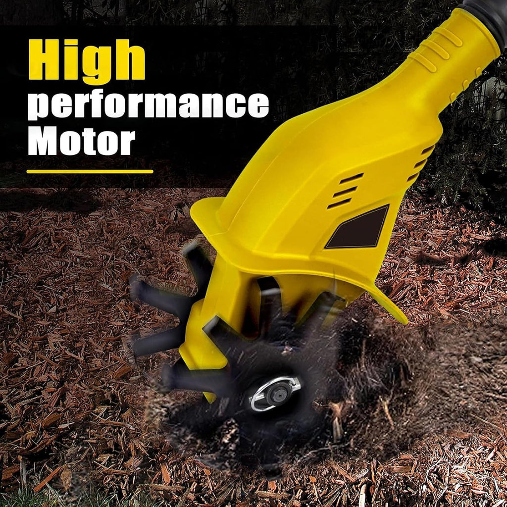 Small Tiller Cultivator, Garden Cultivator, Electric Portable Household Use Tiller, Garden Tiller, 20v Lithium Electric, Lightweight Cordless, Manganese Steel Blade, for Gardening,Yellow