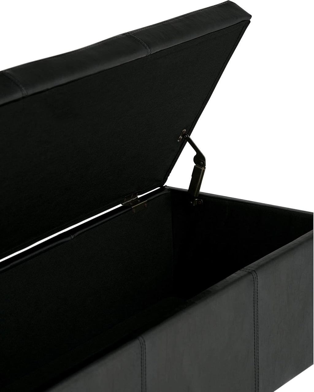 SIMPLIHOME Avalon Storage Ottoman Bench - 48' Wide x 16' High Upholstered Vegan Leather Rectangular Lift-Top Ottoman in Midnight Black, Contemporary Bench for Living Room with High-Density Foam