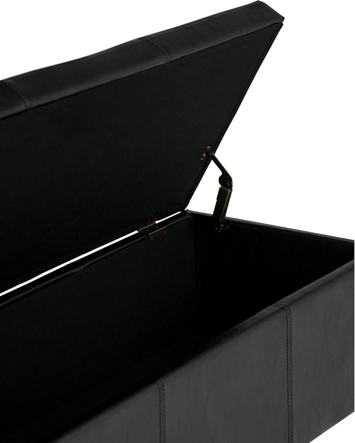 SIMPLIHOME Avalon Storage Ottoman Bench - 48' Wide x 16' High Upholstered Vegan Leather Rectangular Lift-Top Ottoman in Midnight Black, Contemporary Bench for Living Room with High-Density Foam