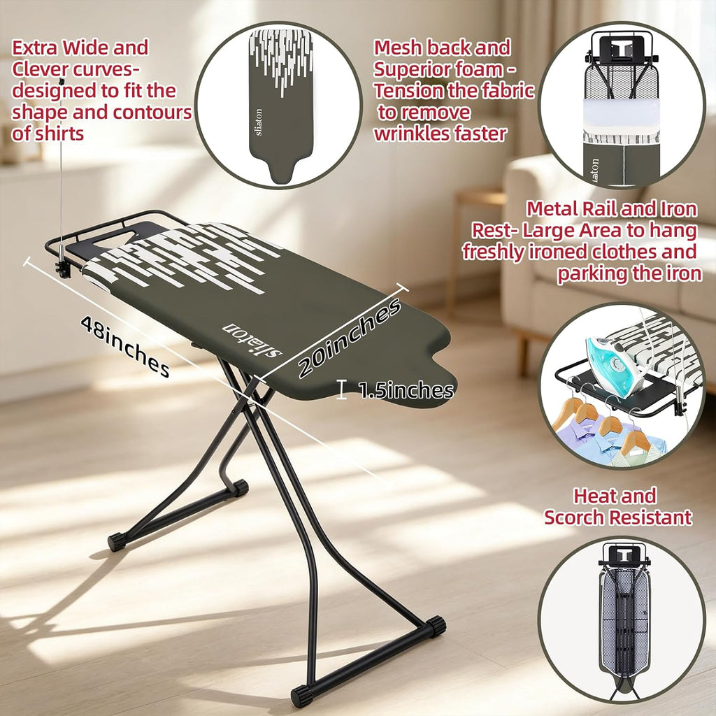 Extra Large Ironing Board with Hang Rail and Iron Rest 64' L x 20' W x 38' H (Large with Sliding Iron Rest)