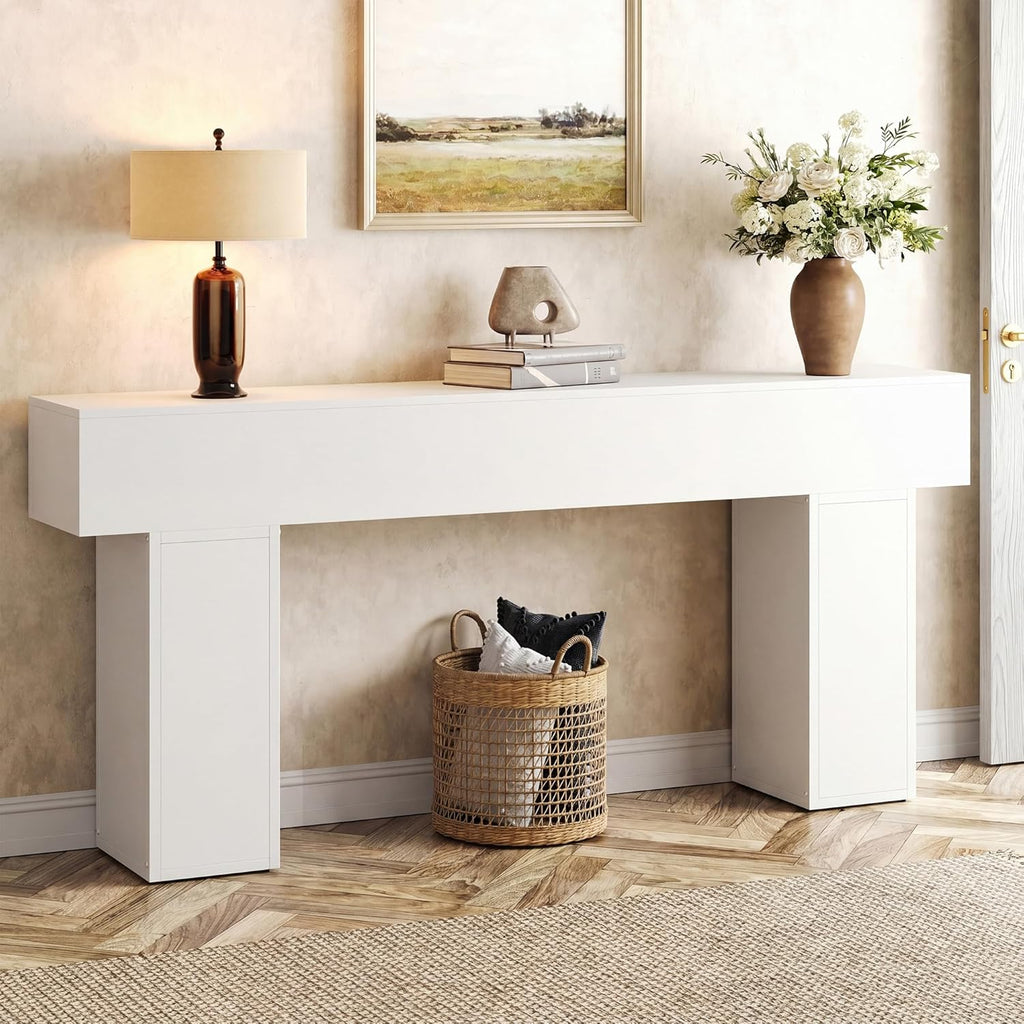 knoworld 70.9-Inch Long Console Table, Wooden Sofa Table Behind Couch Tables, Farmhouse Entryway Table Accent Table for Entrance, Hallway, Living Room, Foyer, White