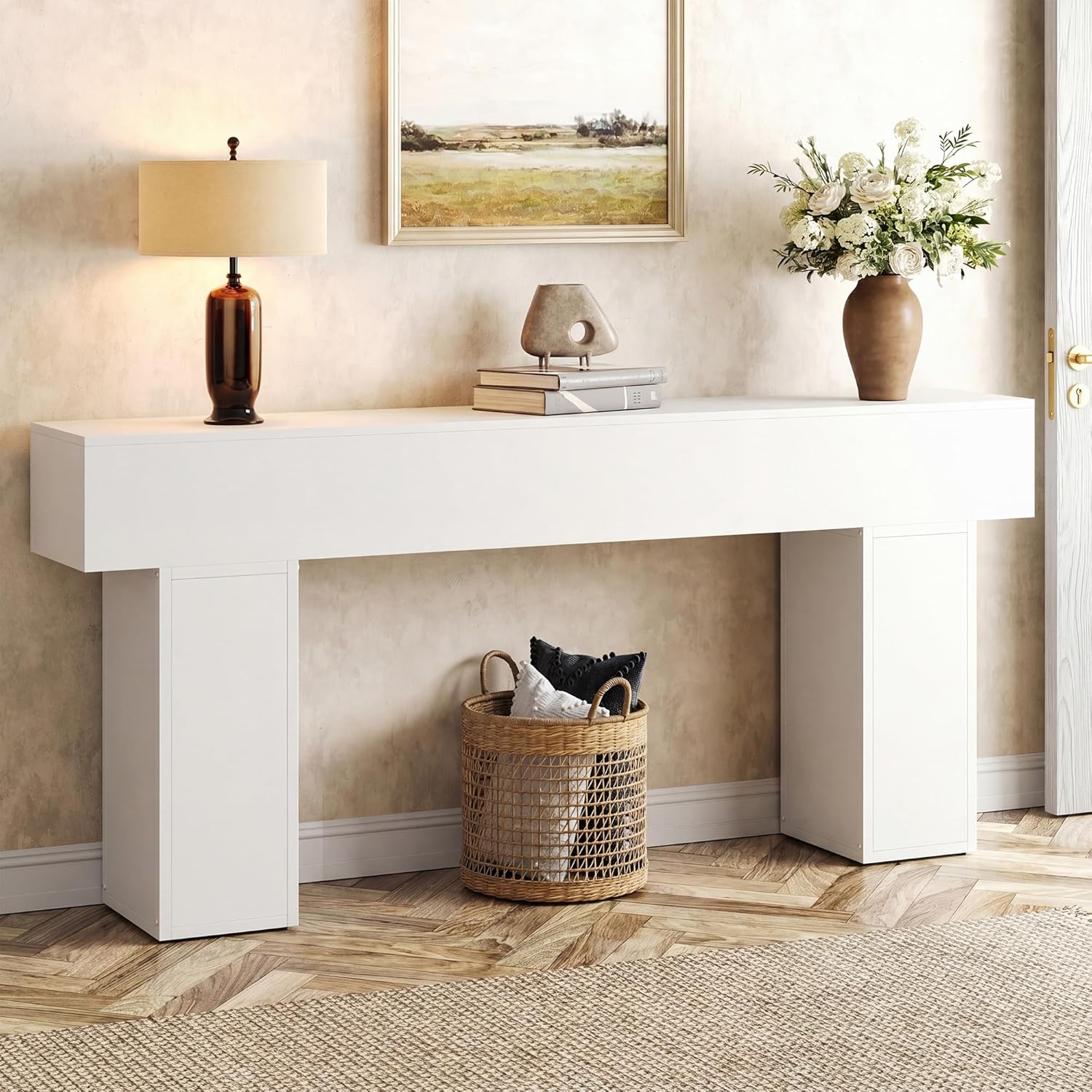 knoworld 70.9-Inch Long Console Table, Wooden Sofa Table Behind Couch Tables, Farmhouse Entryway Table Accent Table for Entrance, Hallway, Living Room, Foyer, White