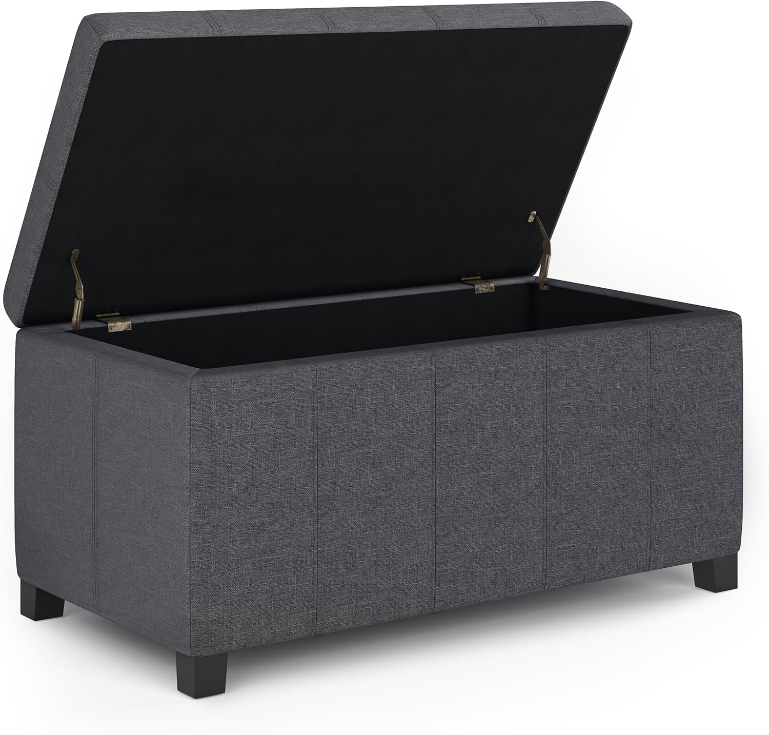 SIMPLIHOME Dover Storage Ottoman Bench - 36 inch Wide Upholstered Linen Look Fabric Rectangular Lift-Top Ottoman in Slate Grey, Contemporary Bench for Living Room with Safety Hinges
