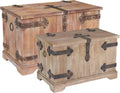 Household Essentials Victorian Style Decorative Trunk in Chinese Fir Wood with Metal Accents, Natural, Set of 2