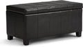 SIMPLIHOME Dover Storage Ottoman Bench - 36 inch Wide Upholstered Vegan Leather Rectangular Lift-Top Ottoman in Midnight Black, Contemporary Bench for Living Room with Safety Hinges