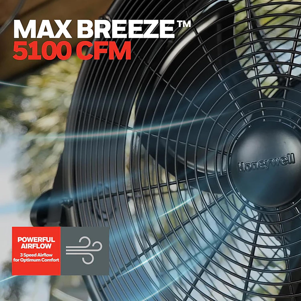 Honeywell Outdoor Wall Mount Oscillating Wet Rated Fan, Strong Airflow, 3 Speeds, 300 Degree Oscillation, 8 Foot Corded Electric, Matte Black