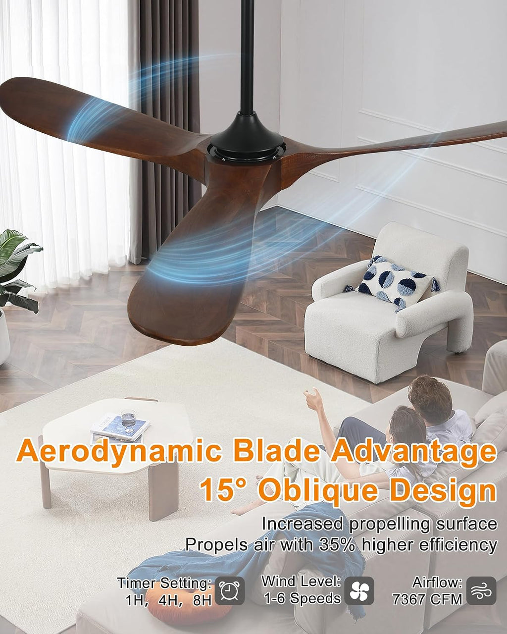 60' Wood Ceiling Fan no Light, Smart Ceiling Fans without Lights with Alexa Google App, Indoor Outdoor Ceiling Fan no Light for Bedroom Porch Modern Propeller 3 Blade High CFM Motor,Red Walnut
