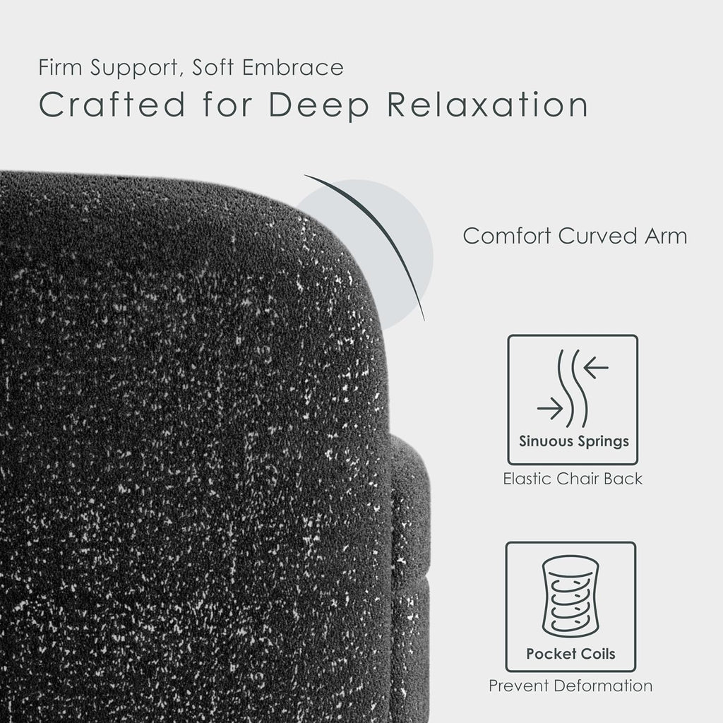 Furniture of America Nimiane Modern Boucle 3 Piece Sofa Set with Curved Arms and Wooden Legs, Accent Furniture Sets for Living Room, Home Office, Bedroom, Lounge, Black