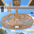 PAZALA 20' Outdoor Gazebo Fan with Light, Plug in Hanging Ceiling Fan for Covered Patio Pergola Porch, Remote & APP Control, 3CCT Dimmable LED, 6-Speed Reversible DC Motor, Brown Woven Caged Boho Fan