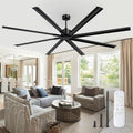 ZMISHIBO 96 Inch Industrial DC Motor Ceiling Fan, Large Ceiling Fan with 8 Reversible Blades, 3 Downrods, 6-Speed Remote Control, Home or Commercial Ceiling Fans for Porch/Garage/Shop, Black