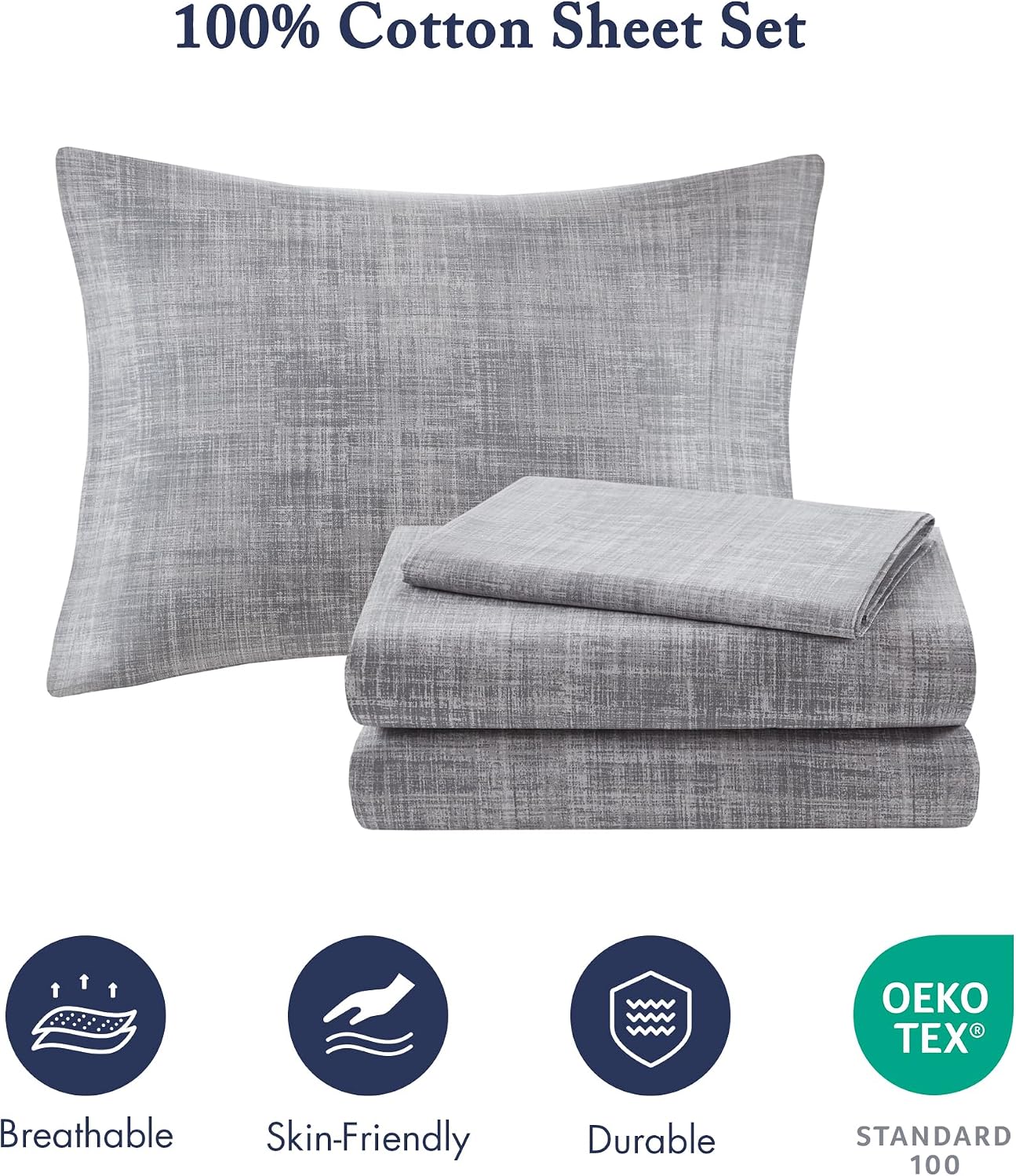 Madison Park Essentials Saben Cozy Bed in A Bag Reversible Quilt with Complete Cotton Sheet Set-Geometric Design All Season Cover, Decorative Pillow,King(104'x92'), Stripes Navy 8 Piece