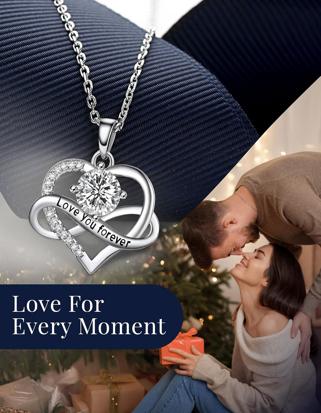 MomentWish Heart Necklace for Women, Jewelry Gifts for Her, D Color VVS1 Moissanite Necklace in 925 Sterling Silver, Infinity Pendent for Birthday Anniversary Mother's Day