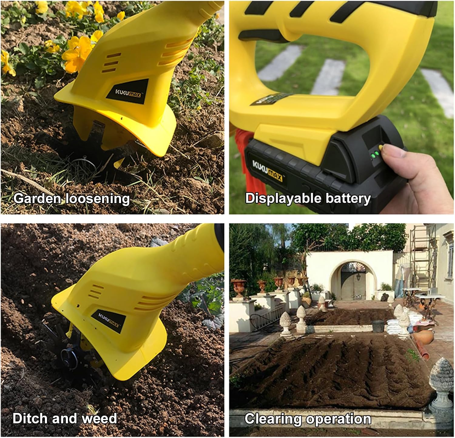 Small Tiller Cultivator, Hand Tiller,Tiller for Gardening,Electric Tiller Cultivator,Tiller Cultivator Cordless,Hand Cultivator for Garden Lawn Vegetable Patches Soil Digging (Four Blades)
