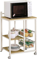 Coaster Home Furnishings - Kelvin - Wood & Metal - 2-Shelf Mobile Kitchen Cart - Contemporary Style, Butcher Block Top, Duplex-Type Storage, Wire Baskets - Dining Room - Natural Brown & White - 2506