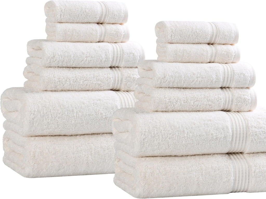 Superior Egyptian Cotton 12-Piece Towel Set, Assorted Towels for Home Bathroom, Guest Bath Decor Essentials, Includes 4 Bath, 4 Hand, 4 Face Towels/Washcloths, Quick Dry, Absorbent - Ivory