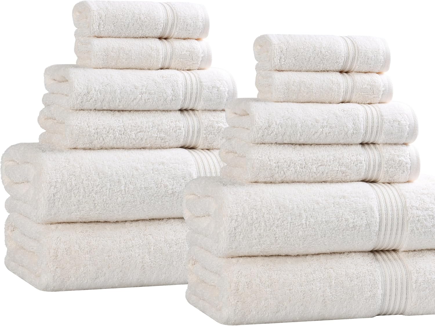 Superior Egyptian Cotton 12-Piece Towel Set, Assorted Towels for Home Bathroom, Guest Bath Decor Essentials, Includes 4 Bath, 4 Hand, 4 Face Towels/Washcloths, Quick Dry, Absorbent - Ivory