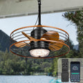 Outdoor Waterproof Caged Ceiling Fan with 3 Color LED Light, App/Remote Control, Quiet DC Motor, Plug-in Cord Hook Installation,Gazebo Ceiling Fan with Light for Patios, Pergola, Canopy