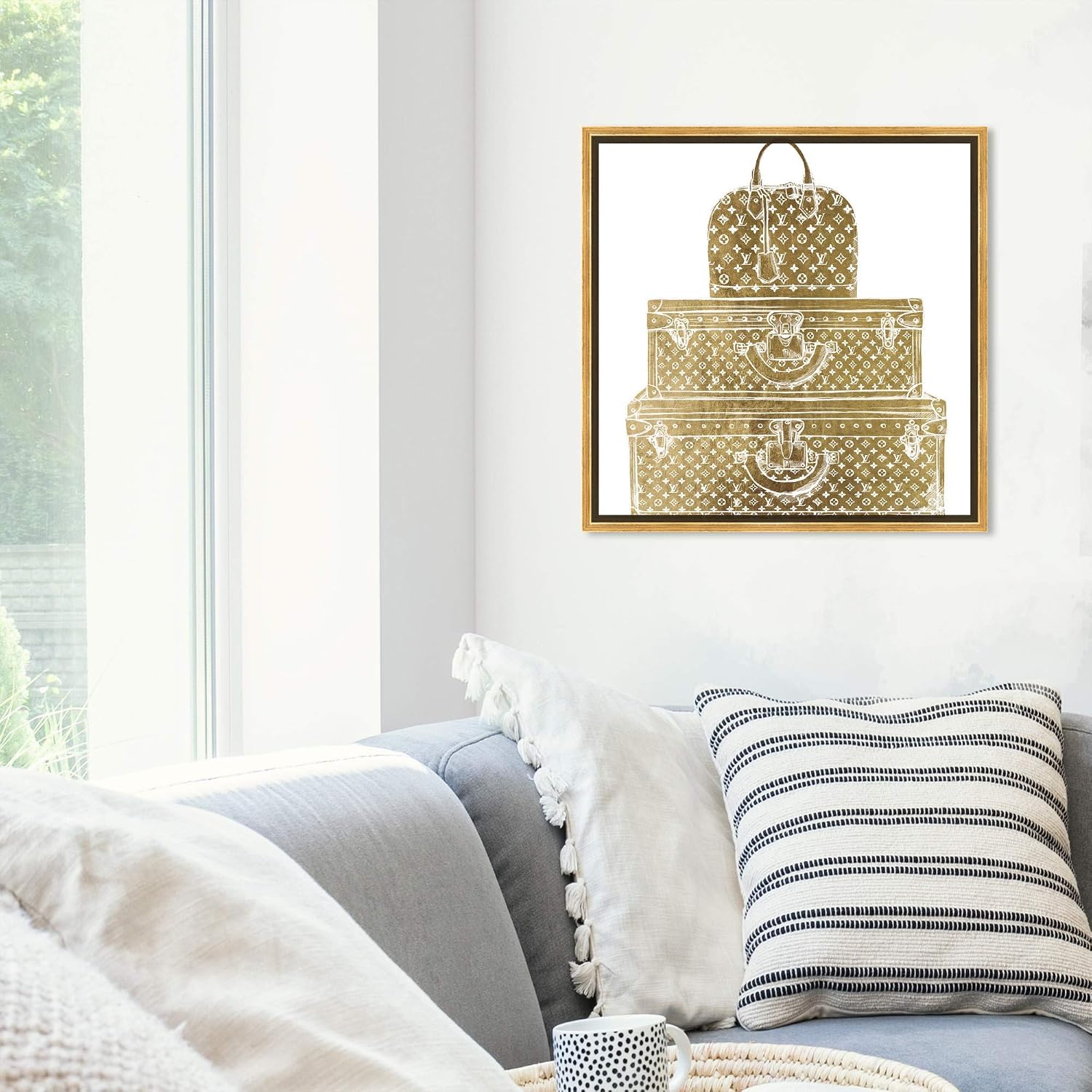 The Oliver Gal Artist Co. Fashion and Glam Framed Wall Art Canvas Prints 'Royal Bag and Luggage Diecut' Travel Essentials Home Décor, 20' x 20', Gold, White, 28278_20x20_Canv_PSGLD