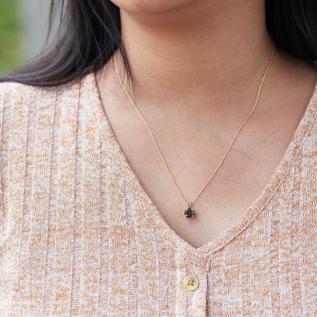 DEWBERRY 1/4 cttw to 2.00 cttw Round Black Diamond Solitaire Pendant Necklace for Women Men | 4 Prong Lobster Lock 18' Cable Chain Necklace in 14KT White or Yellow Gold Plating 925 Silver Pendant