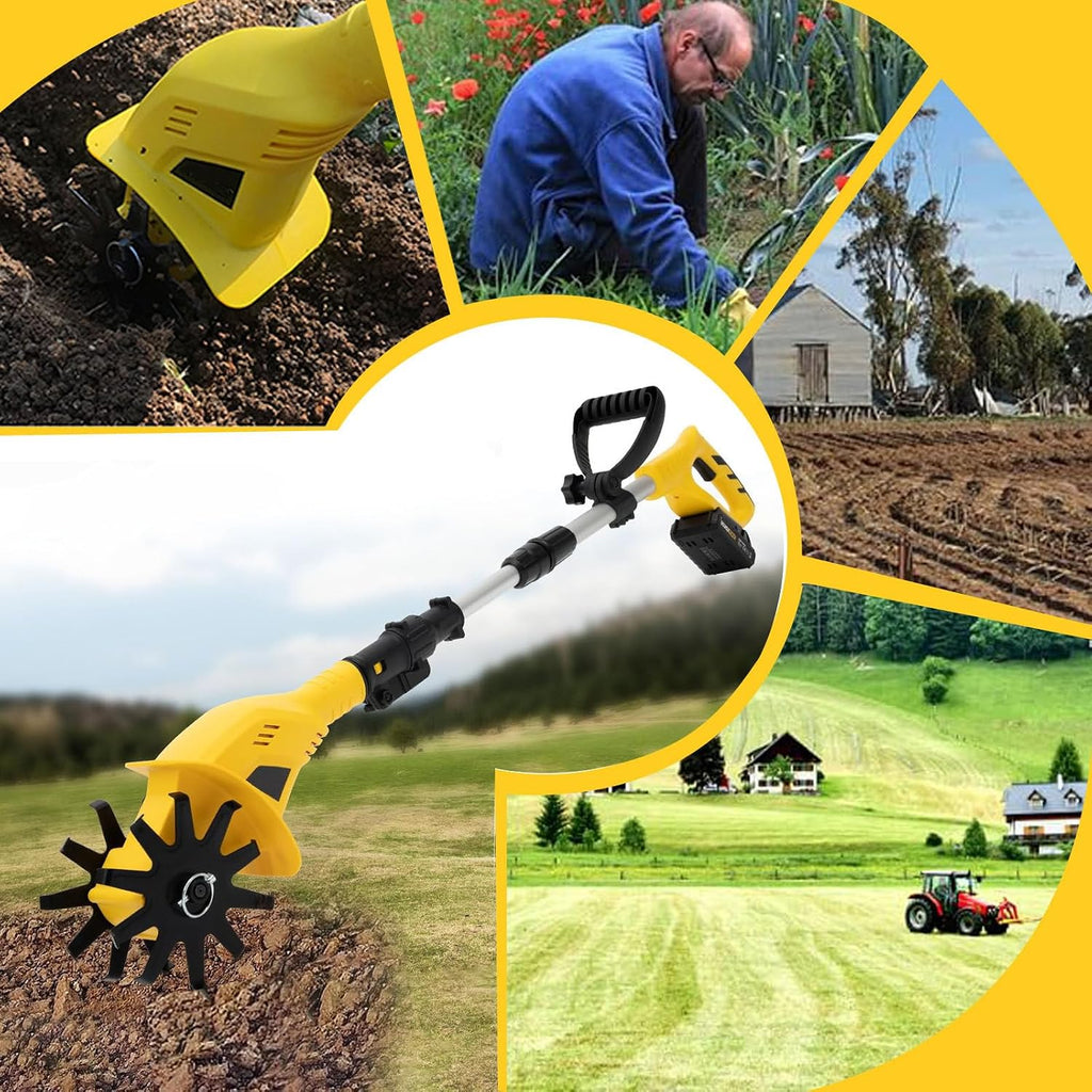 20 V Cordless Tiller Cultivator, 250 RPM Electric Rototiller for Gardening,4' Wide Cultivation, Battery Included 1Battery