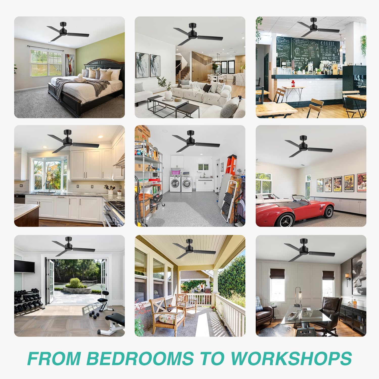 2 Pack 48 inch Ceiling Fans without Light, Black Ceiling Fan No Light with Quiet Reversible DC Motor, 6 Speeds, 3 Blades, Modern Ceiling Fans for Patio Living Room Bedroom Indoor