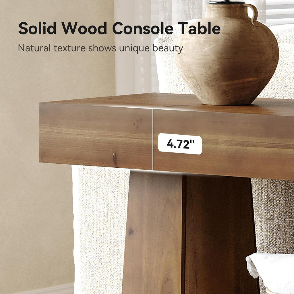 Solid Wood Console Table, 63-Inch Entryway Table with Storage, Long Wooden Sofa Table Behind Couch for Entryway, Hallway, Foyer, Living Room, Brown Wood
