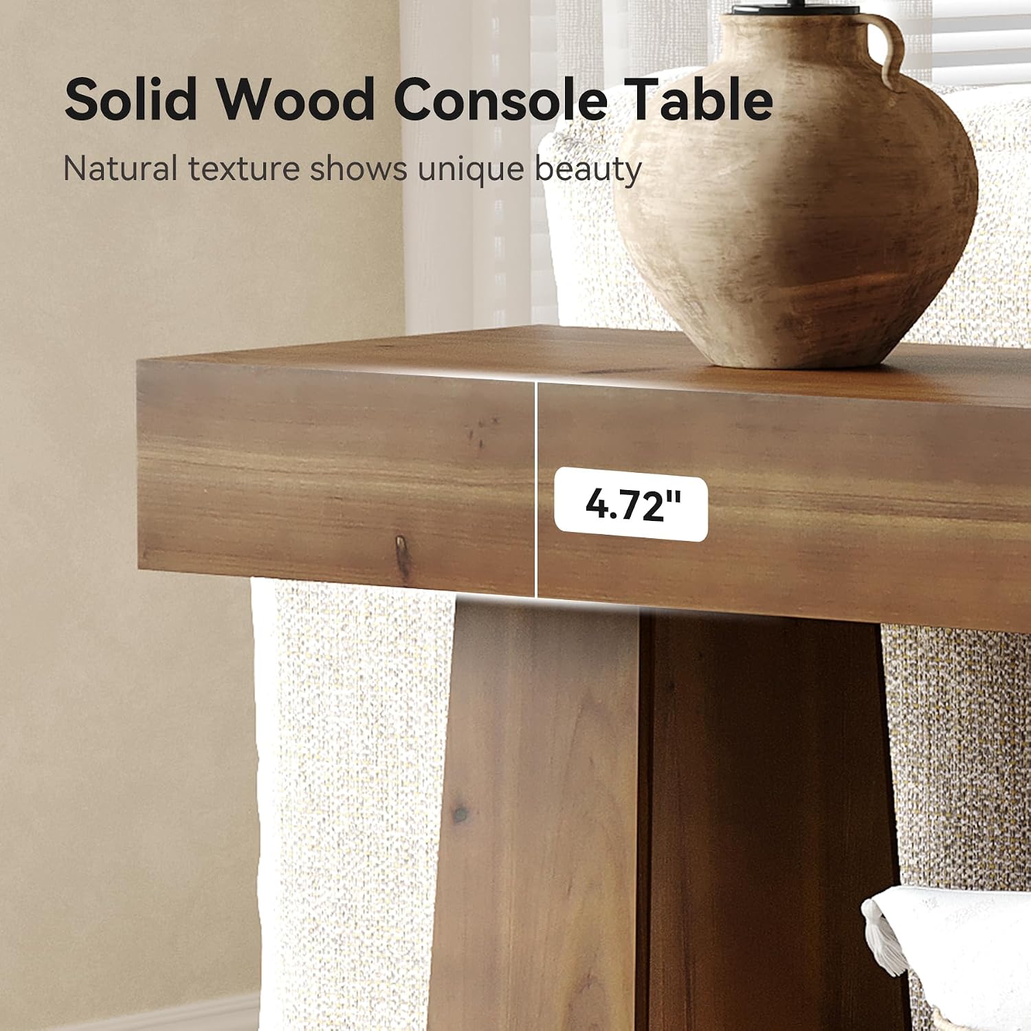 Solid Wood Console Table, 63-Inch Entryway Table with Storage, Long Wooden Sofa Table Behind Couch for Entryway, Hallway, Foyer, Living Room, Brown Wood