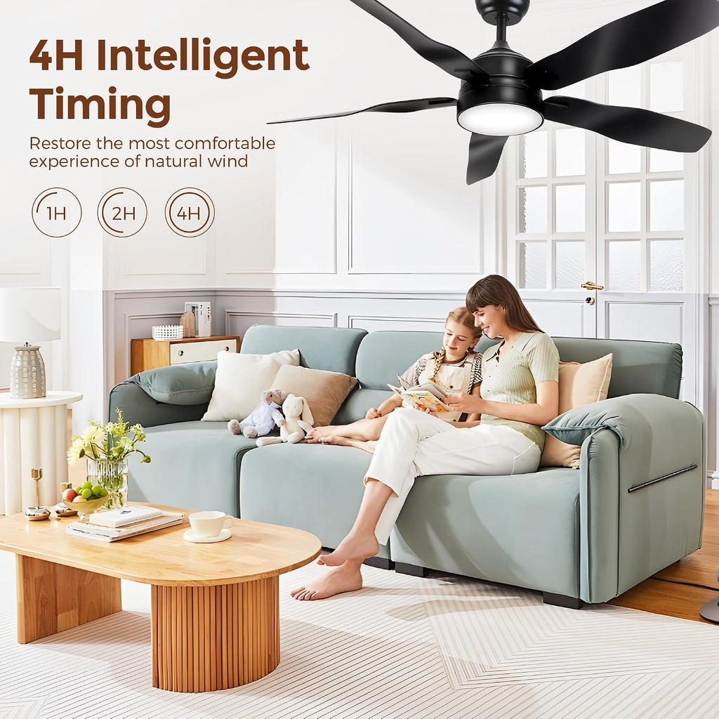 LAC D' LIGHTINGS Ceiling Fans with Lights, 52 Inch Black Ceiling Fan with Light and Remote 3 Color 6 Speed Adjustable, Noiseless DC Motor, Outdoor Fan for Indoor Outdoor Patio Farmhouse Bedroom