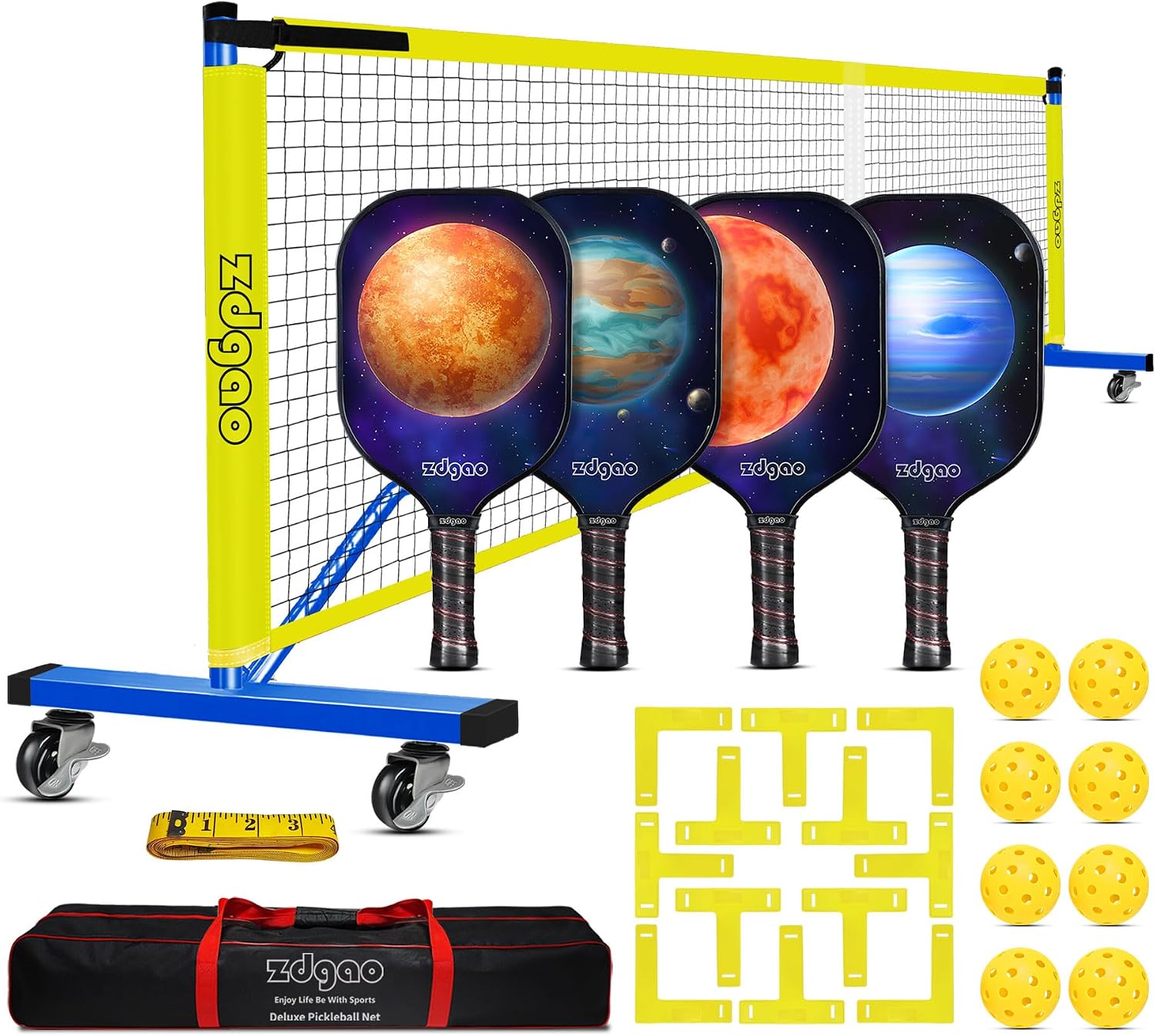 Zdgao Portable Pickleball Net with 4 Paddles Set for Indoor & Outdoor | 22 FT Regulation Size Net, Weather-Resistant Steel Frame, Outdoor Pickle balls, Easy Setup for Driveway, Backyard