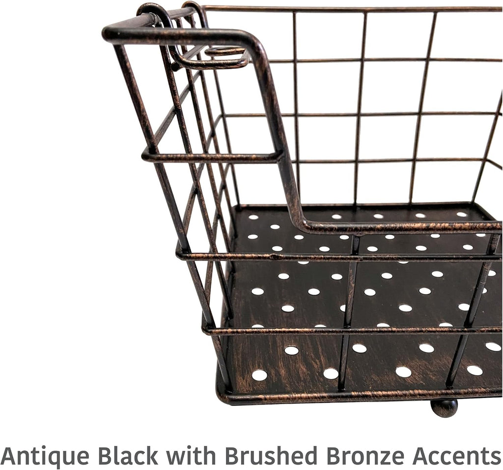 Mikasa Gourmet Basics Ferme 4-Tier Market Basket - Antique Black Wire and Acacia Wood Handle, Kitchen Fruit Vegetable Storage Organizer, 13.5 x 11.5 x 51 Inches