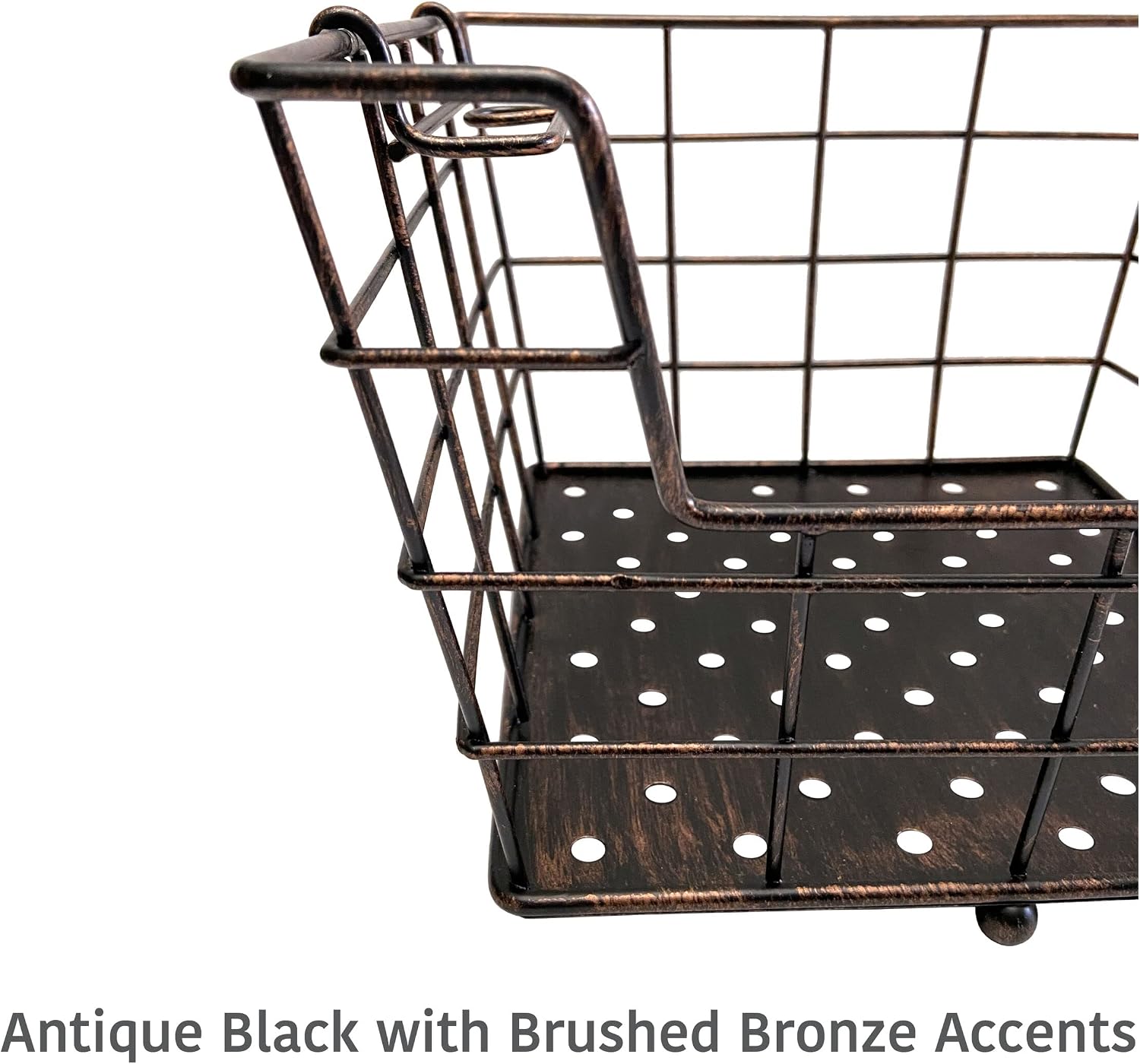 Mikasa Gourmet Basics Ferme 4-Tier Market Basket - Antique Black Wire and Acacia Wood Handle, Kitchen Fruit Vegetable Storage Organizer, 13.5 x 11.5 x 51 Inches