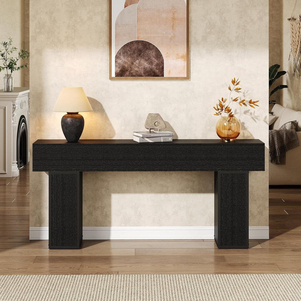 knoworld 70.9-Inch Long Console Table, Wooden Sofa Table Behind Couch Tables, Farmhouse Entryway Table Accent Table for Entrance, Hallway, Living Room, Foyer, Black