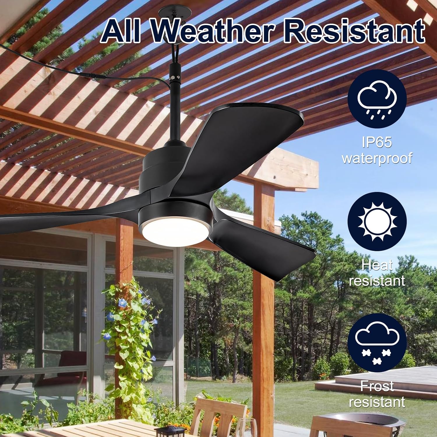42' Gazebo Fans Outdoor Hanging with Remote Waterproof,Outdoor Ceiling Fan for Patios with Light, Plug in Cord Outlet Hook Wet Rated for Outside Porch, Pergola-Black