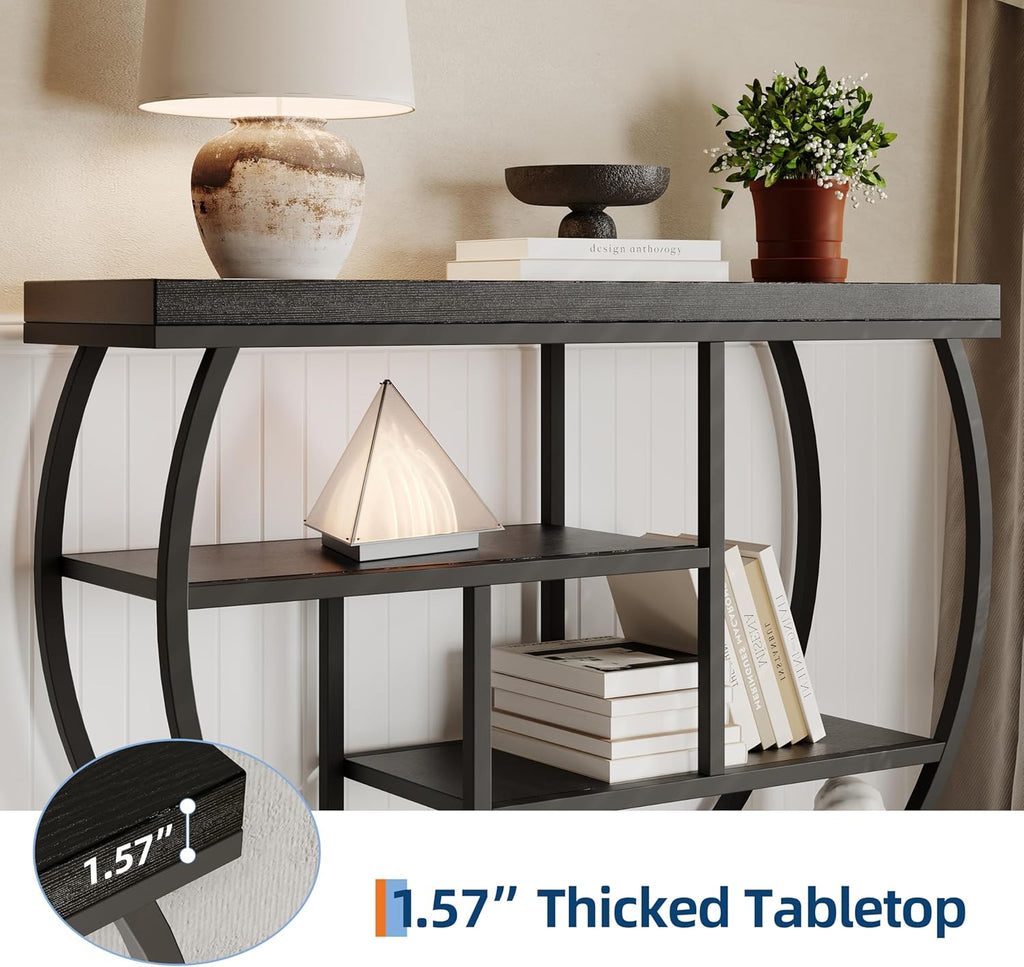 Garvee Entryway Table with Storage, Industrial 4-Tier Narrow Console Table Behind Couch with Half-Circle Base & Storage Shelves for Living Room, Hallway, Foyer