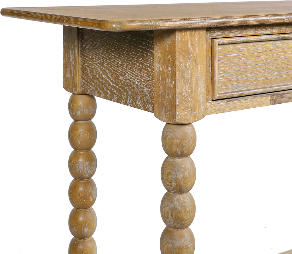 Christopher Knight Home Zeka Narrow Console Table with Storage, Wood Entryway Table with 2 Drawers and 1 Bottom Shelf, Retro Display Table with Unique Spherical Legs for Hallway, Living Room, Natural