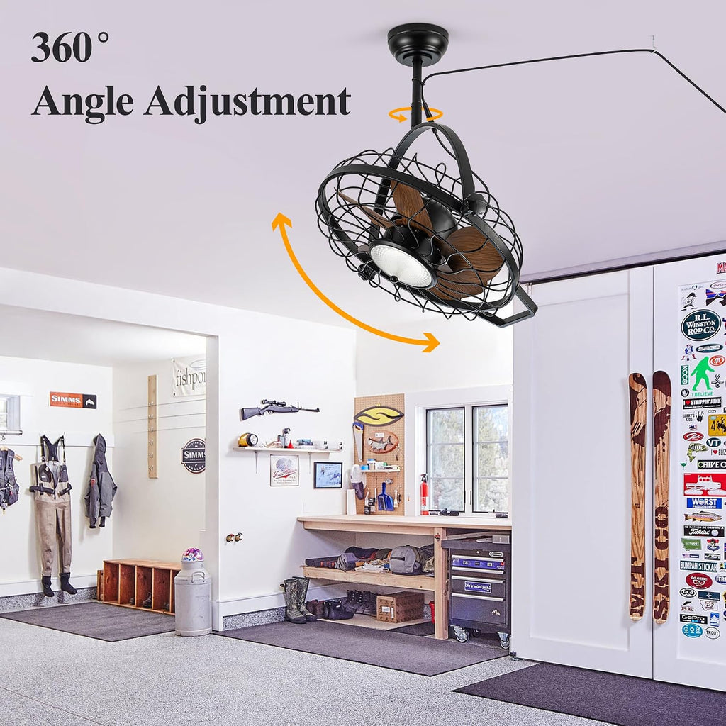NORFOLK Waterproof Ceiling Fans with Lights, Garage Ceiling Fan with Plug In Cord, 20'' Remote Control with Dimmable LED for Workshop, Gazebo, Patios, Pergola