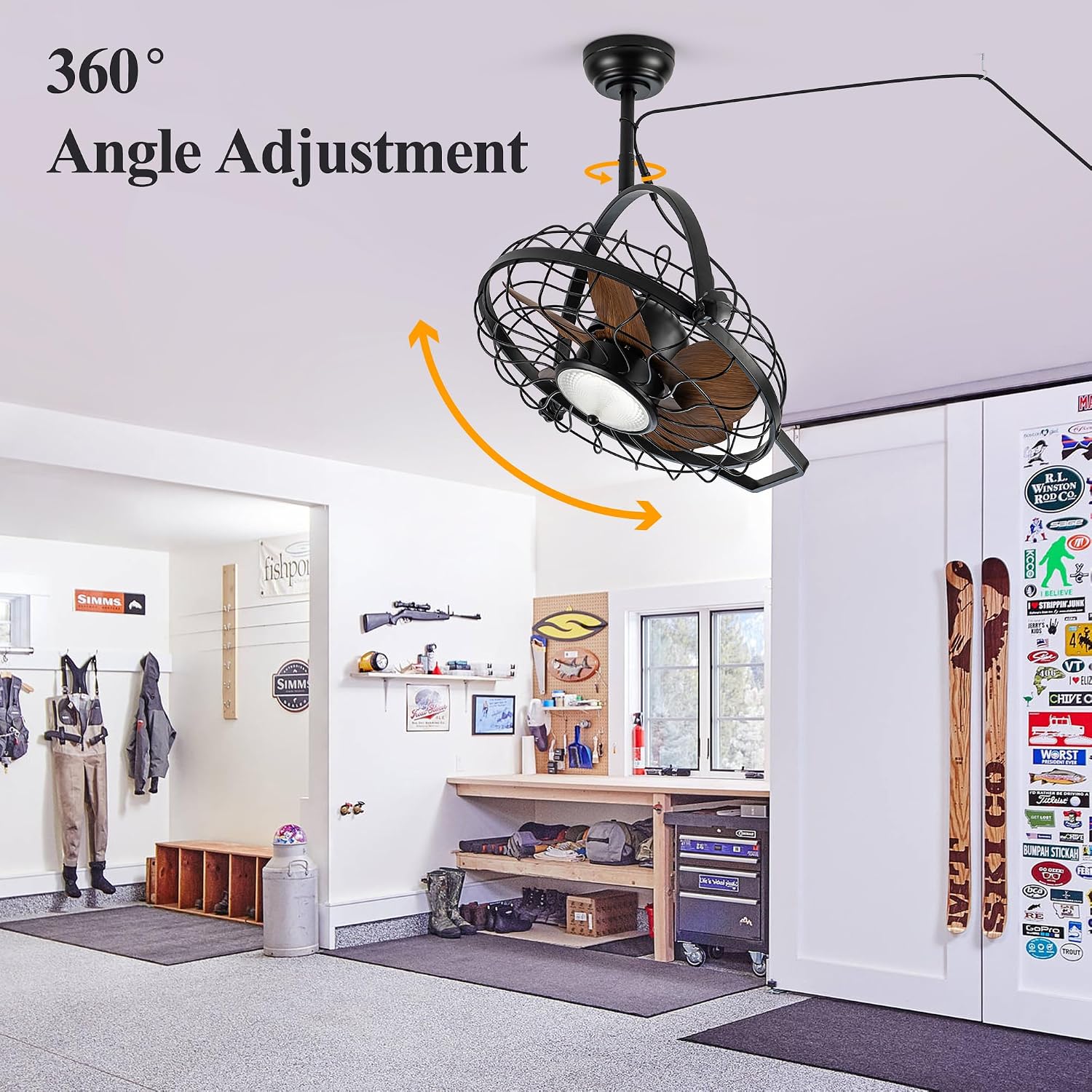 NORFOLK Waterproof Ceiling Fans with Lights, Garage Ceiling Fan with Plug In Cord, 20'' Remote Control with Dimmable LED for Workshop, Gazebo, Patios, Pergola