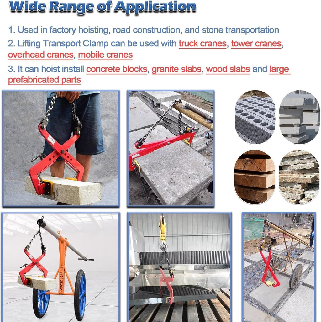 Heavy Duty Stone Lifting Clamps with Rubber Mats - 2 Pairs, Scissor Style Slab Lifters for Granite, Timber, Steel, Glass Handling in Road Construction - 1' Opening Size
