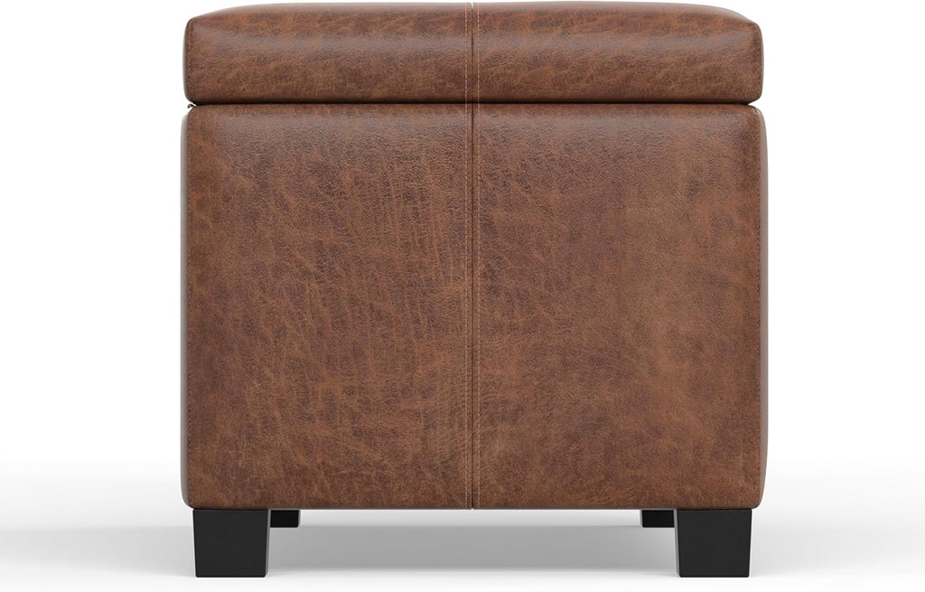 SIMPLIHOME Dover Storage Ottoman Bench - 36 inch Wide Upholstered Vegan Leather Rectangular Lift-Top Ottoman in Distressed Umber Brown, Contemporary Bench for Living Room with Safety Hinges